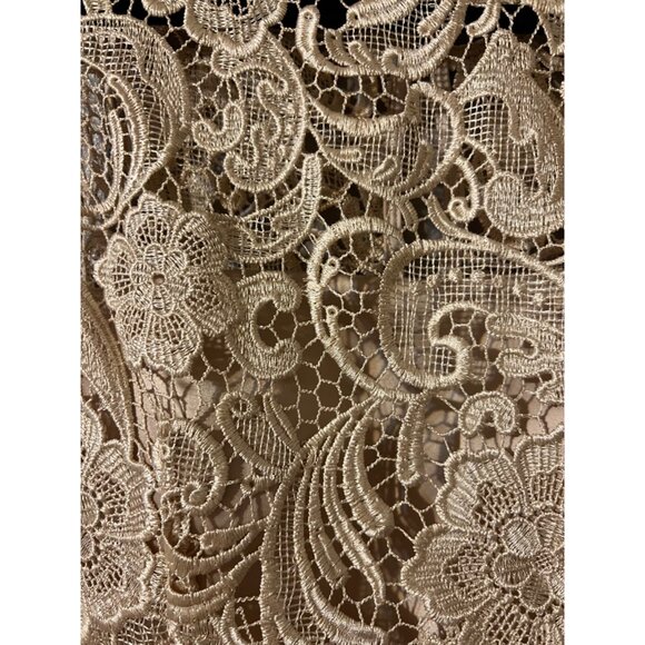 Adrianna Papell Dress 8 Matte Gold Lace Wedding Party Cruise Sheath w Bra NEW - Picture 2 of 8